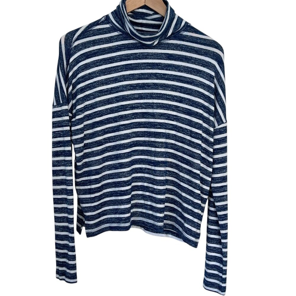 Banana Republic Luxespun Long-Sleeve Slouchy Turtleneck Relaxed Striped Blue S